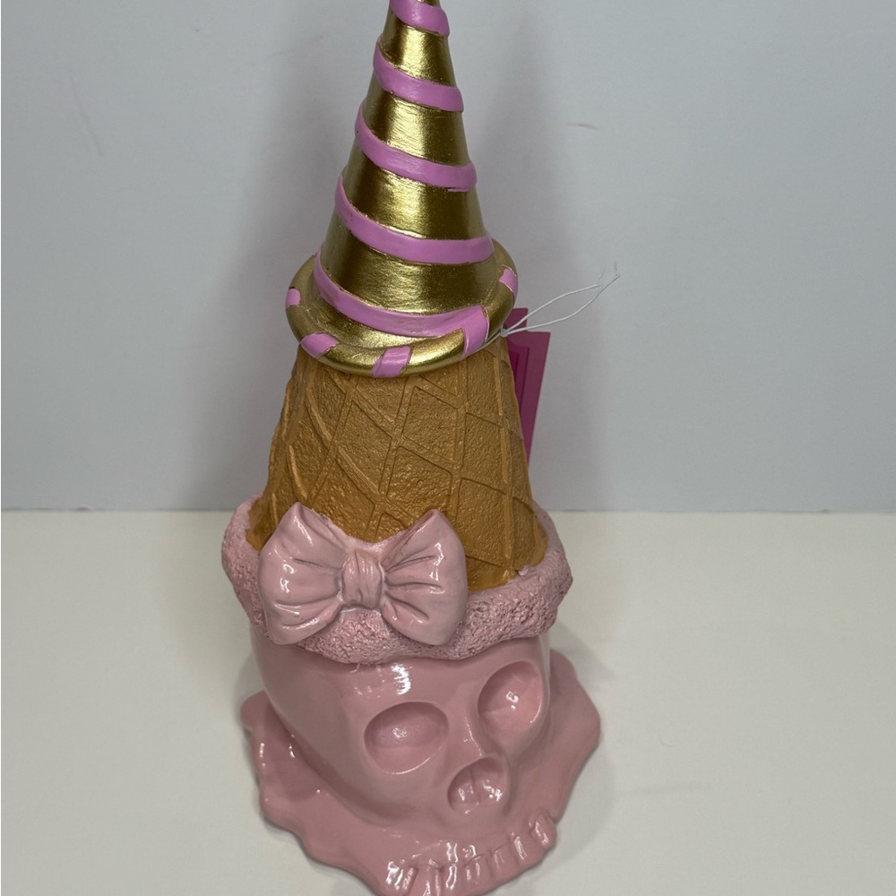 HERE LIES SUMMER Pink Skull & Bow Ice Cream Cone Halloween Summerween Decor NWT